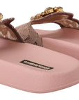 Dolce & Gabbana Floral Lace Crystal Embellished Slide Flats