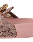 Dolce & Gabbana Floral Lace Crystal Embellished Slide Flats