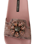 Dolce & Gabbana Floral Lace Crystal Embellished Slide Flats
