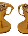 Dolce & Gabbana Mustard T-Strap Flat Sandals with Heart Embellishment