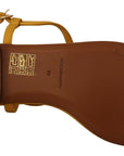 Dolce & Gabbana Mustard T-Strap Flat Sandals with Heart Embellishment