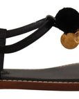 Dolce & Gabbana Chic Leather Ankle Strap Flats with Gold Detailing