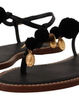 Dolce & Gabbana Chic Leather Ankle Strap Flats with Gold Detailing