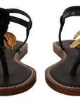 Dolce & Gabbana Chic Leather Ankle Strap Flats with Gold Detailing