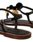 Dolce & Gabbana Chic Leather Ankle Strap Flats with Gold Detailing
