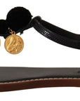 Dolce & Gabbana Chic Leather Ankle Strap Flats with Gold Detailing