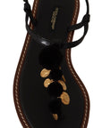 Dolce & Gabbana Chic Leather Ankle Strap Flats with Gold Detailing