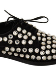 Dolce & Gabbana Elegant Crystal-Embellished Lace-Up Flats