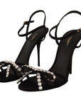 Dolce & Gabbana Elegant Black Viscose Ankle Strap Sandals with Crystals