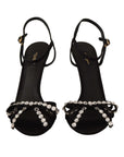 Dolce & Gabbana Elegant Black Viscose Ankle Strap Sandals with Crystals