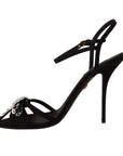 Dolce & Gabbana Elegant Black Viscose Ankle Strap Sandals with Crystals