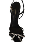 Dolce & Gabbana Elegant Black Viscose Ankle Strap Sandals with Crystals