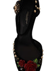 Dolce & Gabbana Black Crystal Rose Heel Sandals