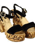 Dolce & Gabbana Baroque Velvet Heels in Black and Gold