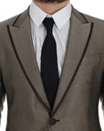 Dolce & Gabbana Elegant Brown Silk Two-Button Slim Blazer