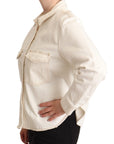 Levi's Elegant White Long Sleeve Collared Polo Top