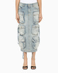 The Attico The Attico Blue denim cargo midi skirt