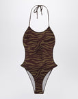 The Attico The Attico Zebra one-piece swimsuit in khaki/brown
