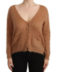 PINK MEMORIES Chic Brown Knit Cardigan with Front Button Closure