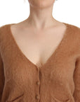 PINK MEMORIES Chic Brown Knit Cardigan with Front Button Closure