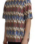 Dolce & Gabbana Chic White Pencil Print Short Sleeve Blouse