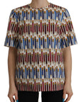 Dolce & Gabbana Chic White Pencil Print Short Sleeve Blouse