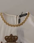 Dolce & Gabbana Elegant Silk Blouse with Gold Crown Embroidery