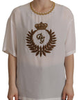 Dolce & Gabbana Elegant Silk Blouse with Gold Crown Embroidery