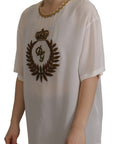 Dolce & Gabbana Elegant Silk Blouse with Gold Crown Embroidery