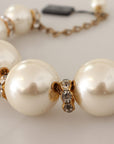Dolce & Gabbana Elegant Faux Pearl Charm Necklace with Crystal Accents