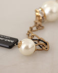 Dolce & Gabbana Elegant Faux Pearl Charm Necklace with Crystal Accents