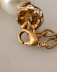 Dolce & Gabbana Elegant Faux Pearl Charm Necklace with Crystal Accents