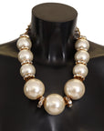 Dolce & Gabbana Elegant Faux Pearl Charm Necklace with Crystal Accents