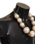 Dolce & Gabbana Elegant Faux Pearl Charm Necklace with Crystal Accents