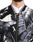 Dolce & Gabbana Elegant Banana Leaf Print Silk Bomber Jacket