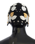 Dolce & Gabbana Elegant Black Floral Wool Cloche Hat