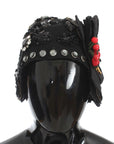 Dolce & Gabbana Elegant Black Crystal-Adorned Cloche Hat