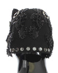 Dolce & Gabbana Elegant Black Crystal-Adorned Cloche Hat