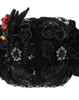Dolce & Gabbana Elegant Black Crystal-Adorned Cloche Hat