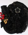 Dolce & Gabbana Elegant Black Crystal-Adorned Cloche Hat