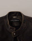 Dolce & Gabbana Elegant Black Leather Jacket with Silver Details