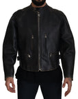 Dolce & Gabbana Elegant Black Leather Jacket with Silver Details