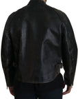 Dolce & Gabbana Elegant Black Leather Jacket with Silver Details