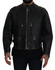 Dolce & Gabbana Elegant Black Leather Jacket with Silver Details