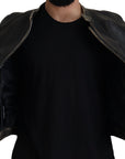 Dolce & Gabbana Elegant Black Leather Jacket with Silver Details