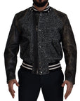 Dolce & Gabbana Multicolor Houndstooth Leather Bomber Jacket