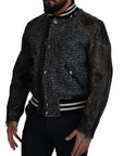 Dolce & Gabbana Multicolor Houndstooth Leather Bomber Jacket