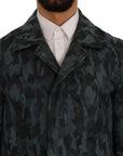 Dolce & Gabbana Blue Camouflage Trench Coat Elegance