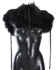 Dolce & Gabbana Elegant Black Fox Fur Silk Shoulder Wrap