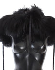 Dolce & Gabbana Elegant Black Fox Fur Silk Shoulder Wrap